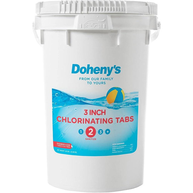 Doheny’s 3-Inch Stabilized Chlorine Tablets | 99% Pure Tri-Chlor, 90% Available Chlorine | Long-Lasting, UV-Protected, Slow-Dissolving Pool Sanitizer | Individually Wrapped, Childproof 50lb Bucket