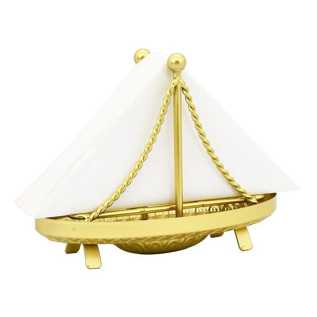 OwlGift Metal Sailboat Shaped Napkin Holder, Tabletop Paper Towel Dispenser, Mail Letter Sorter Rack, Document File Storage - Golden