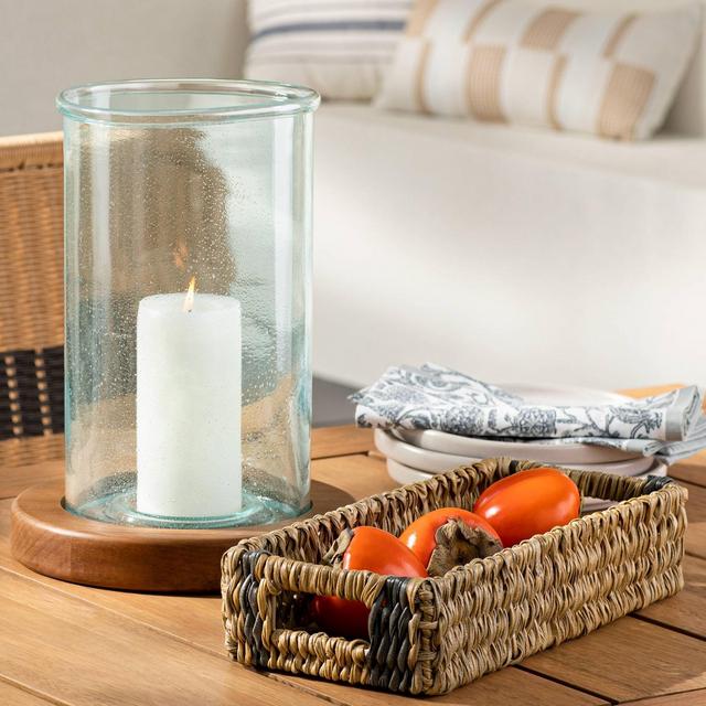 13.1" x 9.8" Tall Seeded Glass and Wood Pillar Candleholder Brown - Threshold™ designed with Studio McGee