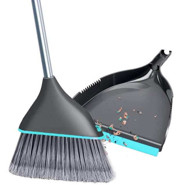 Guay Clean Angled Broom and Dustpan Set with Adjustable Handle | Easy Sweeping for Home, Kitchen, Office Floor | Collects Dust, Dirt, Debris | Built-in Broom Comb - Blue