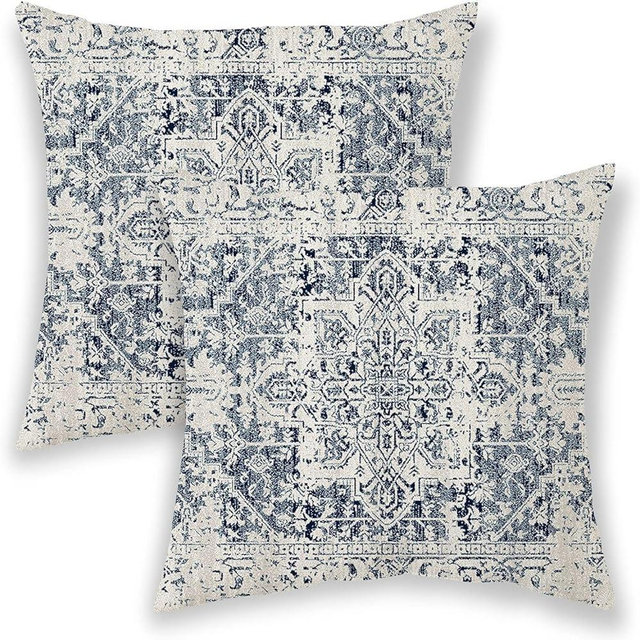 BETGINY Boho Pillow Covers 22x22, Blue and White Ethnic Design Outdoor Decorative Throw Pillows for Couch, Carpet Pattern Decor Cushion Cover 2 Pcs Farmhouse Linen Pillowcase for Bed Car Safa