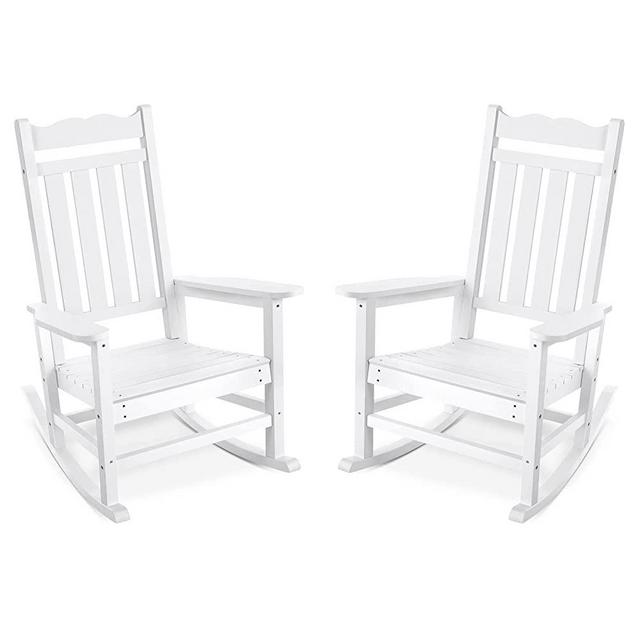 Stoog Set of 2 Outdoor Rocking Chairs, Hips Plastic Porch Rocker with 400 lbs Weight Capacity, for Backyard, Fire Pit, Lawn, Garden and Indoor (White)