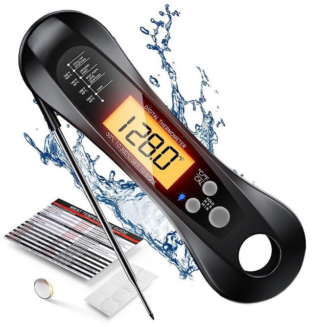 Meat Thermometer Digital, Meat Thermometers for Grilling and Cooking, Waterproof Instant Read Food Thermometer with Accurate Readings, Large LED Backlit Display and Foldable Probe for Kitchen & BBQ