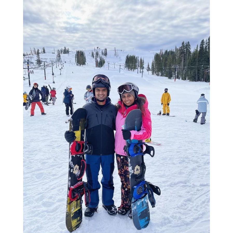 Showing off our steez on the slopes! We love the mountains, taking many trips per year.