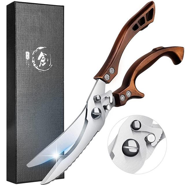 Poultry Shears, Heavy Duty Kitchen Shears with Serrated Edge, No Rust Spring Loaded, Multipurpose Stainless Steel Kitchen Scissors for Cutting Chicken, Bone, Meat, Turkey, Fish Christmas Day New Year