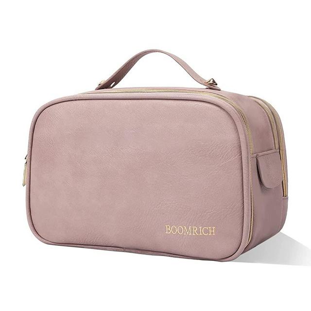 Toiletry Bag for Women, BOOMRICH Cosmetic Travel Bag, Water-Resistant Large Leather Makeup Bag, Dopp Kit for Toiletries, Accessories, Pink