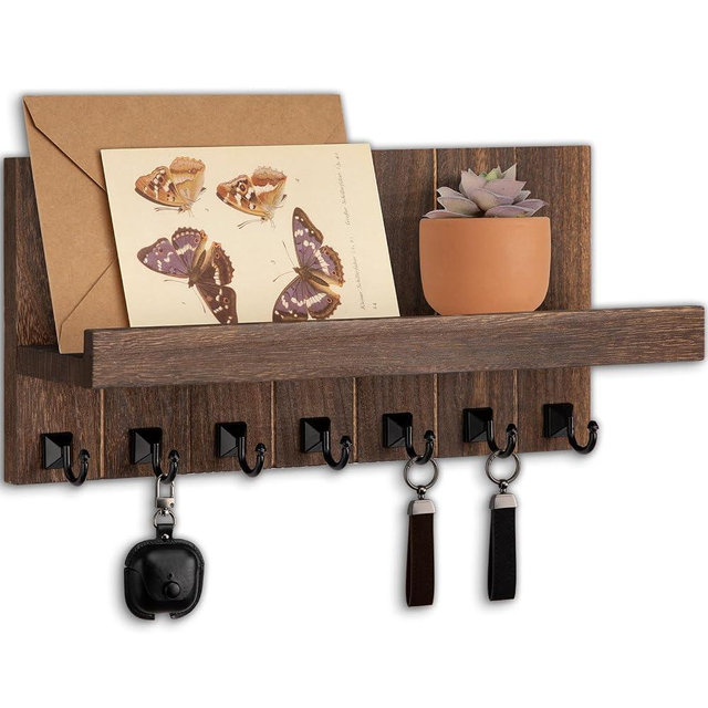 Lucundm Key Holder for Wall, Decorative Key Holder with Shelf, Key and Mail Holder Wall Mount, Farmhouse Decor with 7 Key Hooks for Keys, Coats, ect.