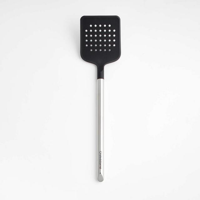 Crate & Barrel Black Silicone and Stainless Steel Slotted Turner