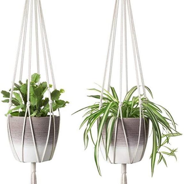 Mkono Macrame Plant Hangers Simple Design Indoor Hanging Planter Decorative Flower Pot Holder Cotton Rope for Indoor Outdoor Home Decor, 6 Legs More Stable 40 Inch, 2 Pack