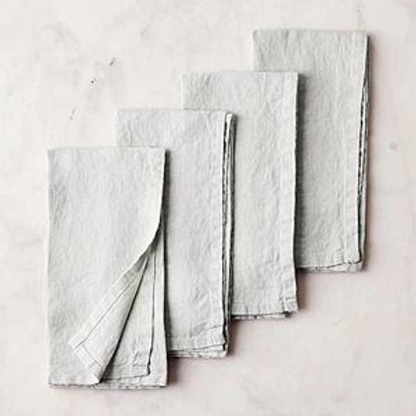 Stonewashed Linen Napkins, Set of 4, "Light Gray"