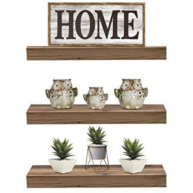 Sorbus Floating Shelf Set — Rustic Wood Hanging Rectangle Wall Shelves — Perfect for Home Décor, Trophy Display, Photo Frames, and More (3-Pack, Mahogany)