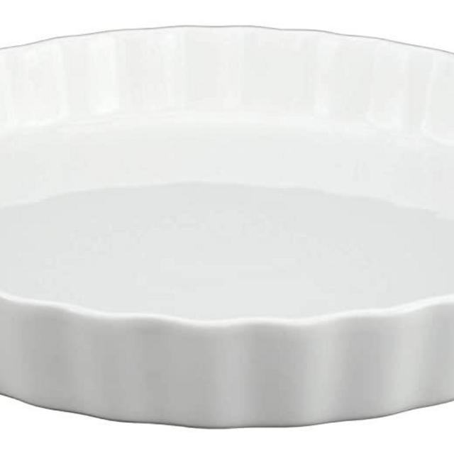 GOURMEX White, Fluted Quiche Baking Dish | Ceramic Nonstick Pan | Perfect for Baking Tart Pies, Creme Brulee, Custard Dishes and Cheesecake | Porcelain (9.75" Round)