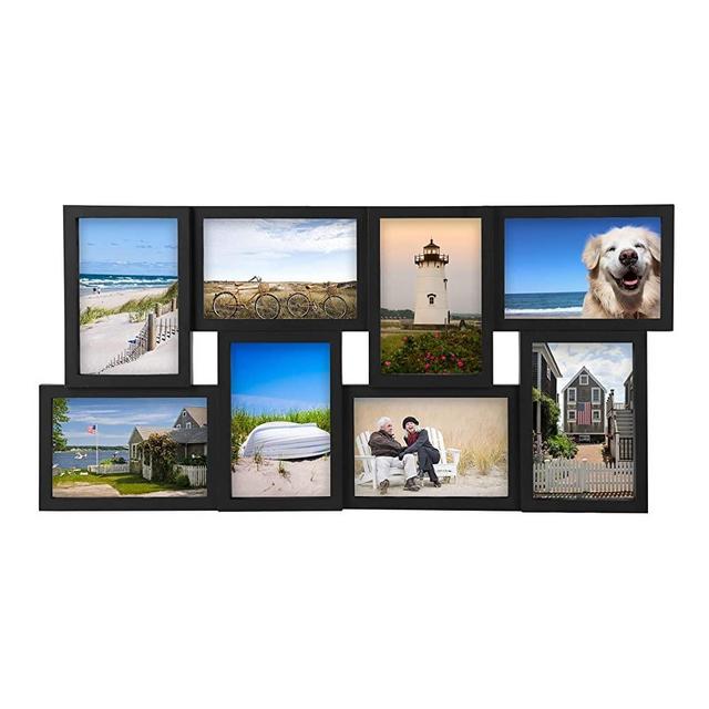 Melannco 24 x 12 Inch 8 Opening Photo Collage Frame, Displays Four 4x6 and Four 6x4 Inch Photos, Black