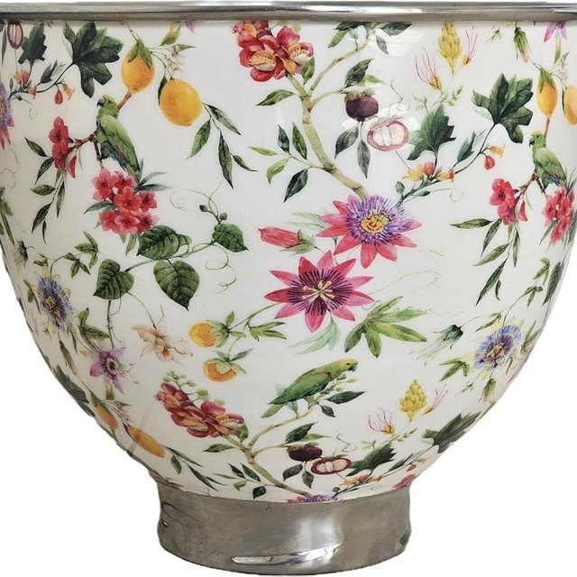 Biscuitique Stainless Steel Mixer Bowl With Stunning Floral Pattern For KitchenAid Tilt-Head Artisan and Classic 4.5 Quart and 5QT Stand Mixer