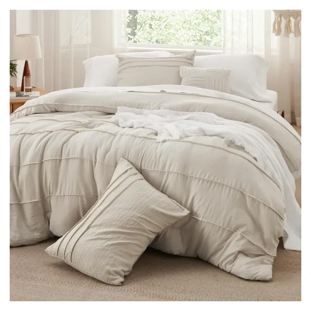 Bedsure California King Comforter Set 4 Piece Pinch Pleat Beige Bedding OEKO-TEX Certified All Season Bed Set Ideal Christmas Gift