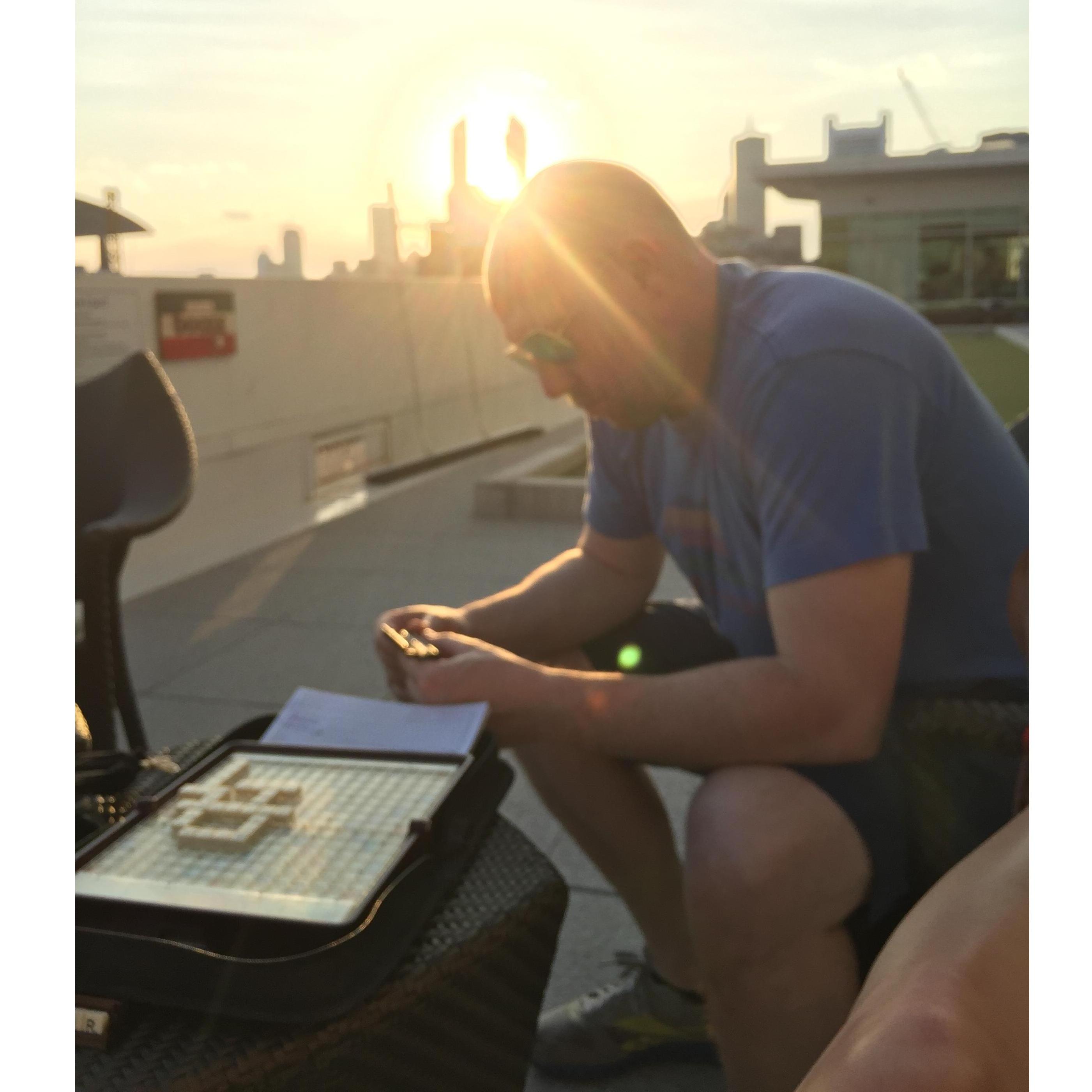 Scrabble outside in Seaport. The day i fell for Zack in April 2017.