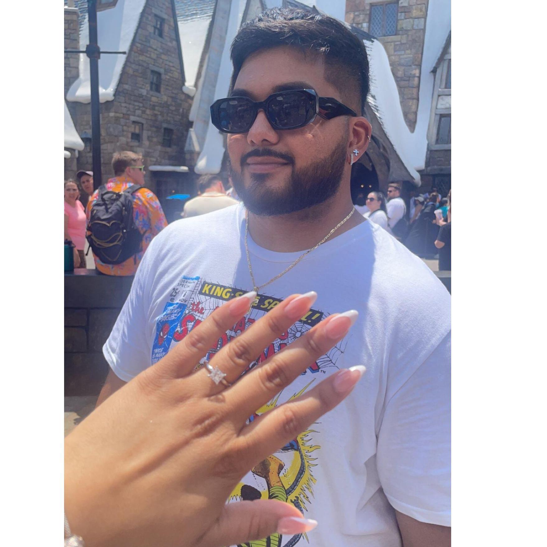 admiring my ring and my fiancé