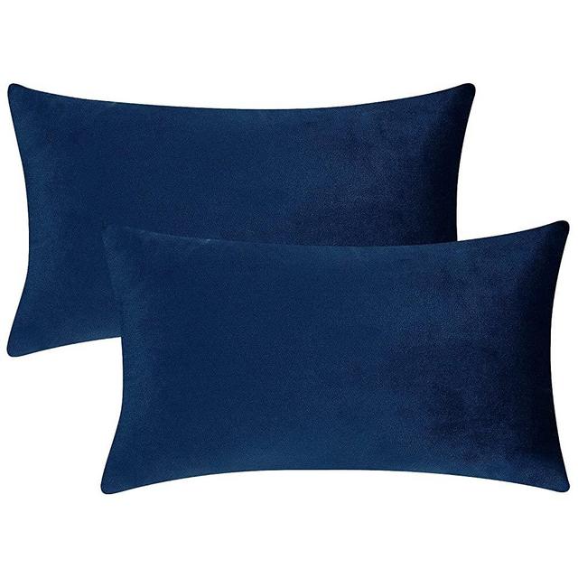 Yastouay 2 Pack Throw Pillow Covers, Navy Blue Decorative Lumbar Pillow Covers, Solid Sofa Pillows, Soft Velvet Pillow Case, Square Accent Cushion Covers for Sofa Couch Bed Chair, 12 x 20 Inches