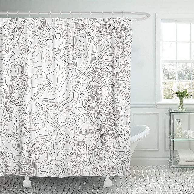 TOMPOP Shower Curtain Topographic Map Topo Contour Abstract Hills Rivers and Mountains Waterproof Polyester Fabric 72 x 72 Inches Set with Hooks