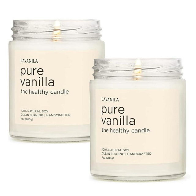 Lavanila Pure Vanilla Scented Natural Soy Candle (2-Pack) - Handcrafted, Clean Burning 50 Hour Burn Time, 7 oz Each
