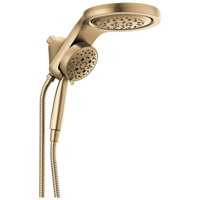 Delta 5-Setting HydroRain 2-in-1 Dual Shower Head, Brushed Gold High Pressure Shower Head with Handheld Spray, 2.5 GPM Flow Rate, Lumicoat Champagne Bronze 58680-CZ-PR25