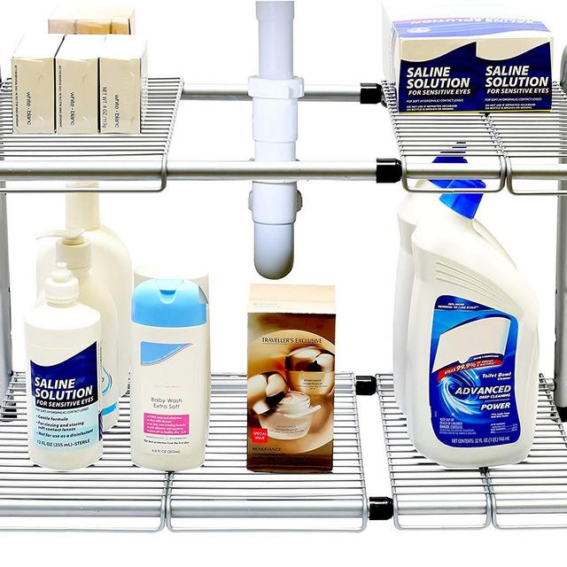 DecoBros Under Sink 2 Tier Expandable Shelf Organizer, Silver