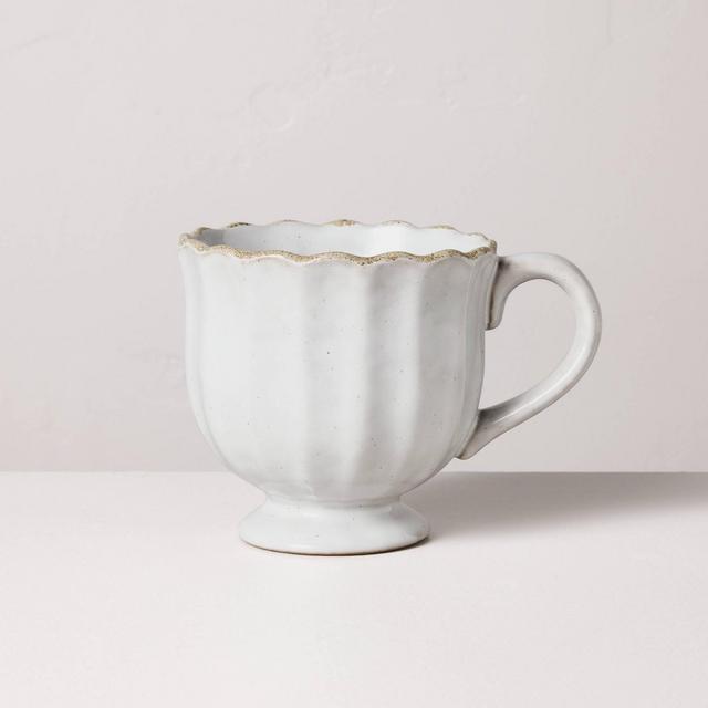 12oz Scalloped Edge Ceramic Mug with Foot Sour Cream - Hearth & Hand™ with Magnolia
