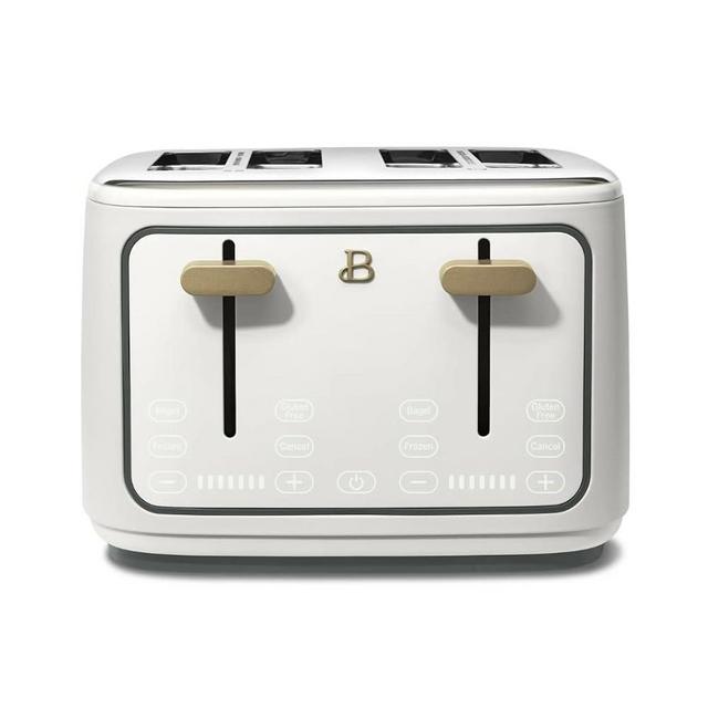 Beautiful 4-Slice Toaster by Drew Barrymore – Touch Display, Extra-Wide Slots, Bagel & Frozen Functions, Stainless Steel (White Icing)