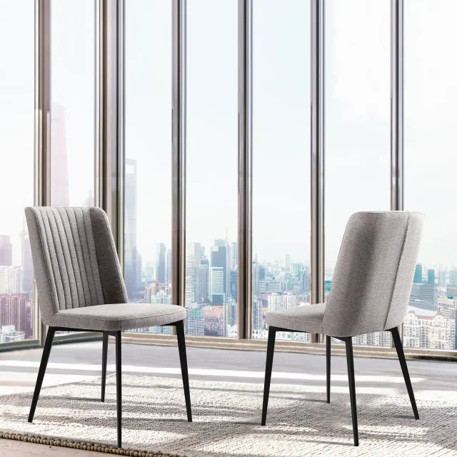 Set of 2 Maine Contemporary Dining Chair Gray - Armen Living: Upholstered Metal Frame, Foam Filled