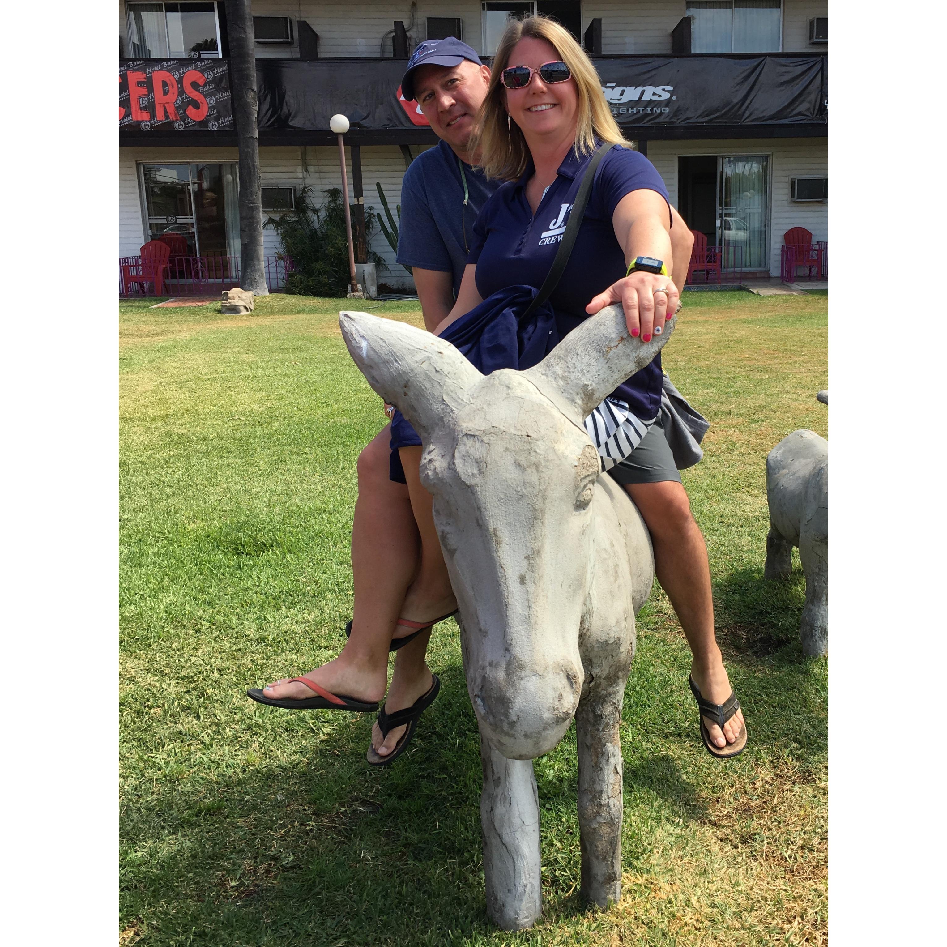 The obligatory donkey picture after the Newport to Ensenada race with the Pole Dancer crew.