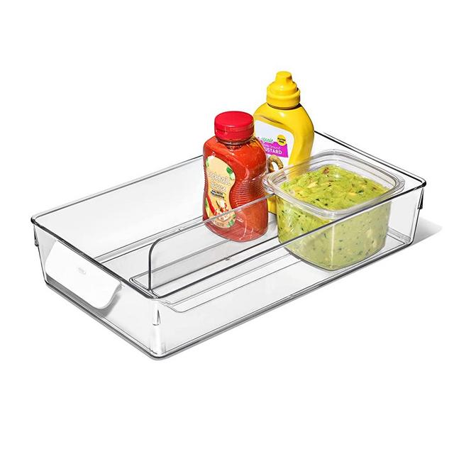 OXO Good Grips Adjustable Refrigerator Storage Bin - for Condiments, Juice Pouches, Snack Cups and More