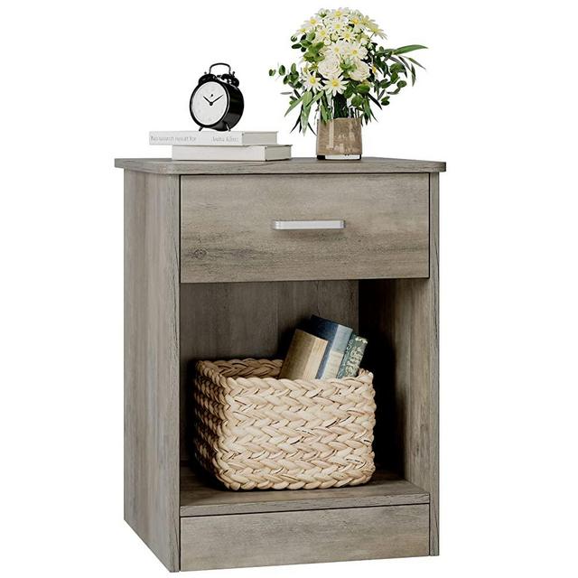 FOTOSOK Nightstand, 2-Tier Side Table with Drawer and Storage Shelf, Bedside Table End Table, Modern Night Stand for Bedroom, Living Room, Home Office, Vintage Grey