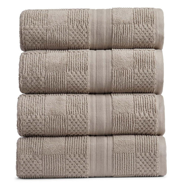 Springtree Home 100% Cotton Bath Towel Set of 4 | Brown Bath Towels | Geometric Textured Design | Absorbent & Quick-Dry | 4 Bath Towels | Oeko-TEX® Standard 100 Cotton | Myla Collection - Cobblestone