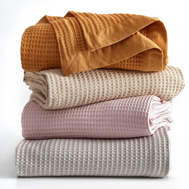 Isla Jade King 100% Cotton 300GSM Solid Waffle Blanket Beige: Fade-Resistant, OEKO-TEX Certified