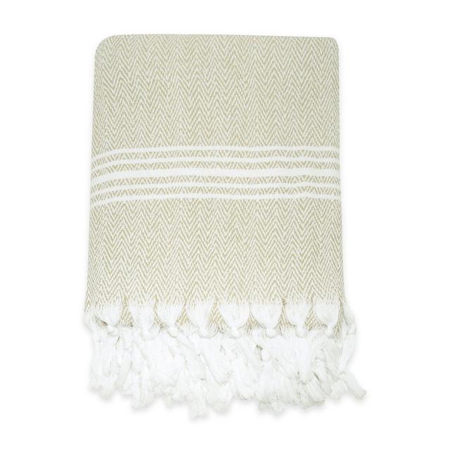 Traditional Turkish Cotton Pestemal Bath Sheet in Linen/White