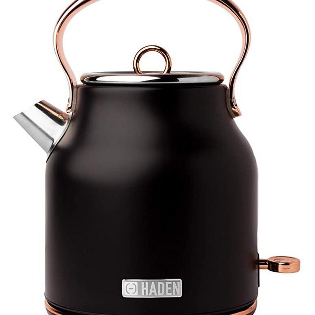 Haden 75041 Heritage 1.7 Liter (7 Cup) Stainless Steel Electric Kettle with Auto Shut-Off and Boil Dry Protection, Black / Copper