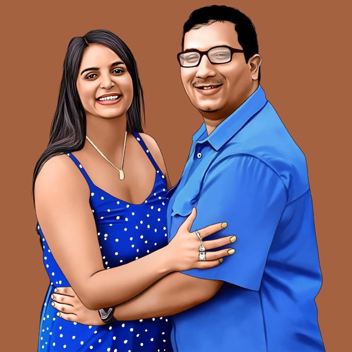 As a wedding gift for Eddie, Andrea commissioned a cartoon version of one of their favorite engagement photos to be printed and framed for Eddie.