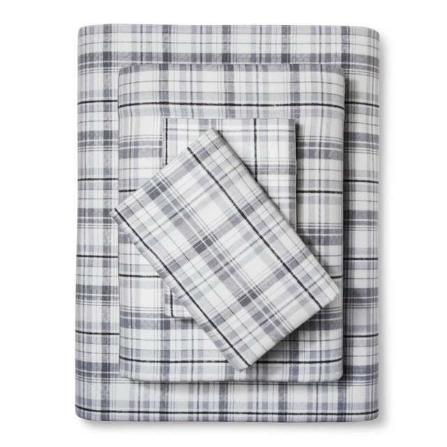 King Flannel Sheet Set Plaid Gray - Eddie Bauer