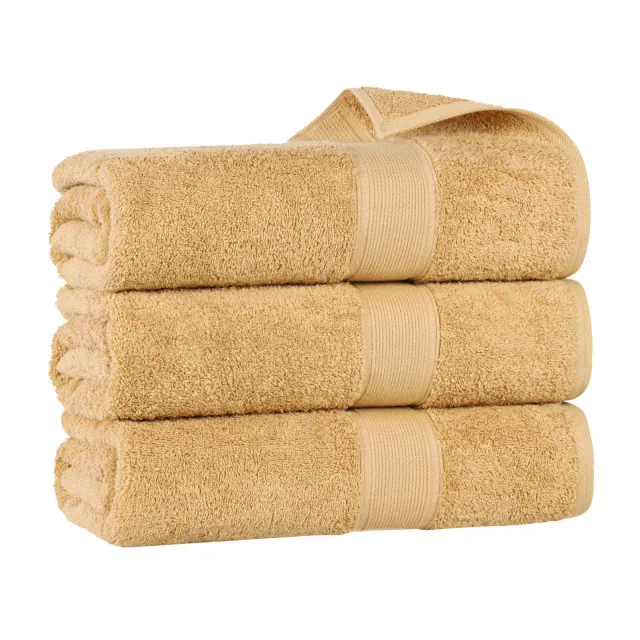 Organic Cotton Medium Weight Solid Bath Towel Set of 3, Gold - Blue Nile Mills