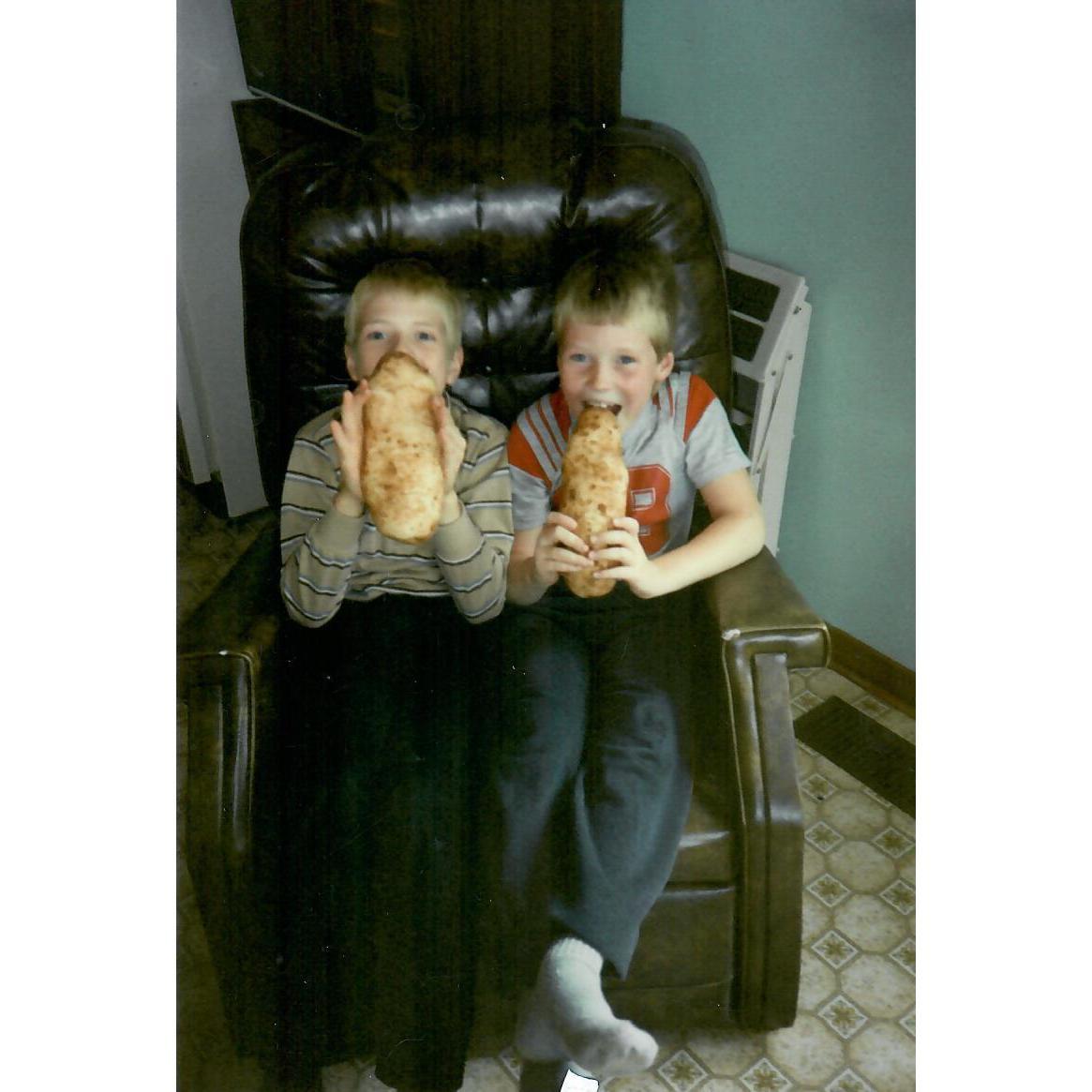 The Potato Boys, Trevor & John enjoying the fruits of their labor
