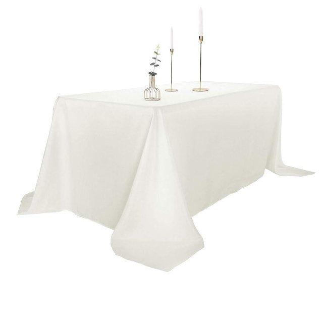 Ascoza 2pack 90x132 Inch Ivory Rectangular Tablecloth 8 Feet Table Cloth in Polyester Fabric for Wedding/Banquet/Restaurant/Parties