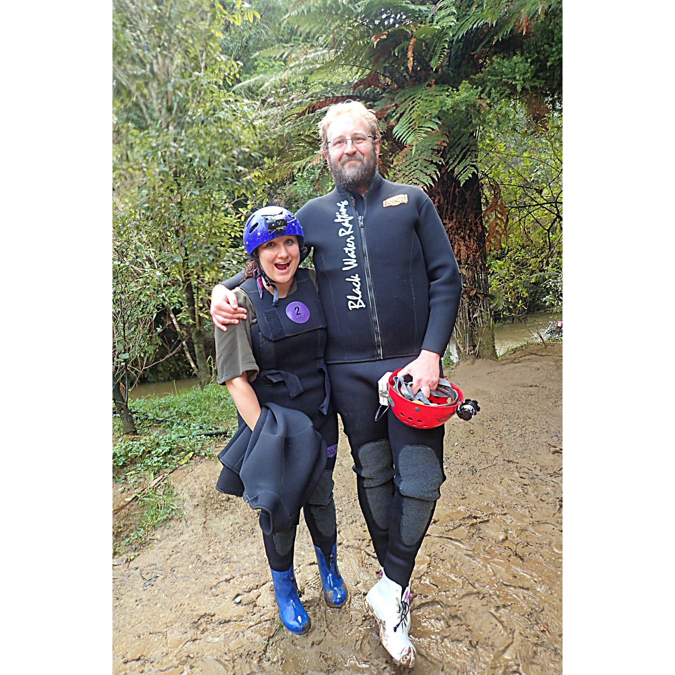 After rafting through the Waitomo caves in New Zealand