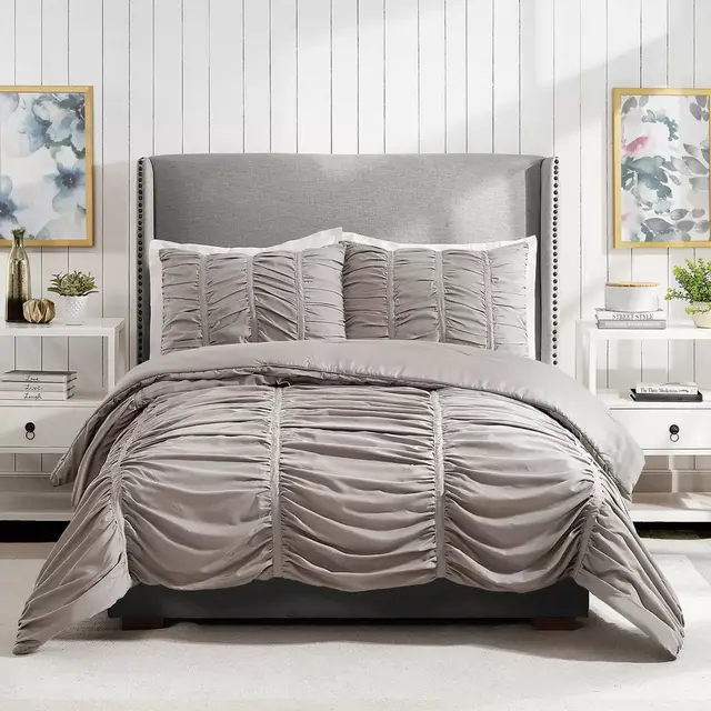 Emily Texture 3-Piece Full/Queen Comforter Set in Light Grey