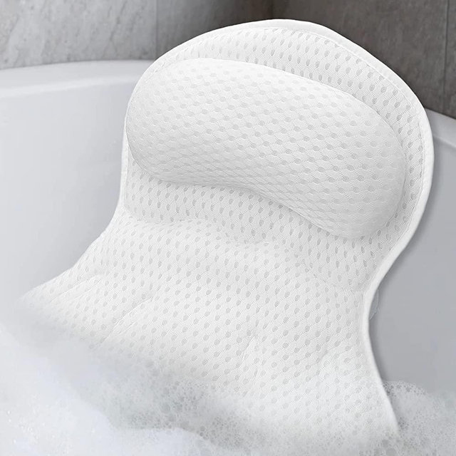 SetSail Bath Pillow, Relaxing Bath Pillows for Tub Neck and Back Support Soft 4D Breathable Air Mesh Ergonomic Bathtub Pillow with 6 Strong Suction Cups and Hook Luxury Bathroom Accessories,White