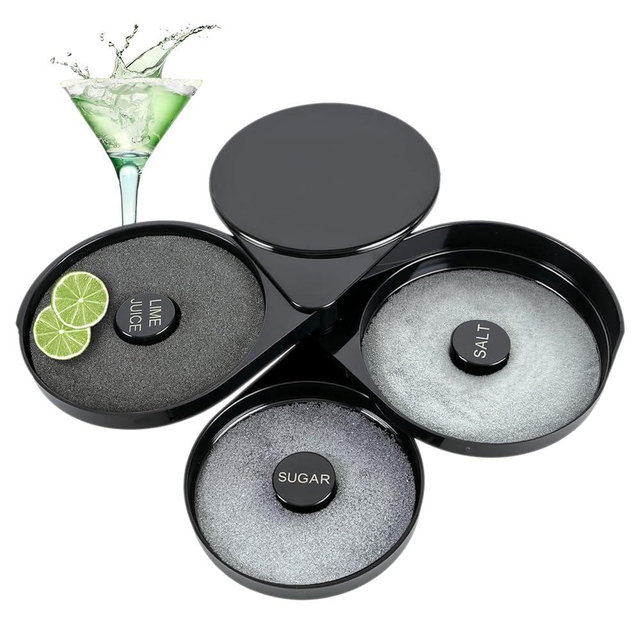 DUPDMKIN Margarita Salt Rimmer Set, 3-Tier Bar Glass Salt Rimmer for Cocktails with Separate Trays for Lime Juice, Salt and Sugar