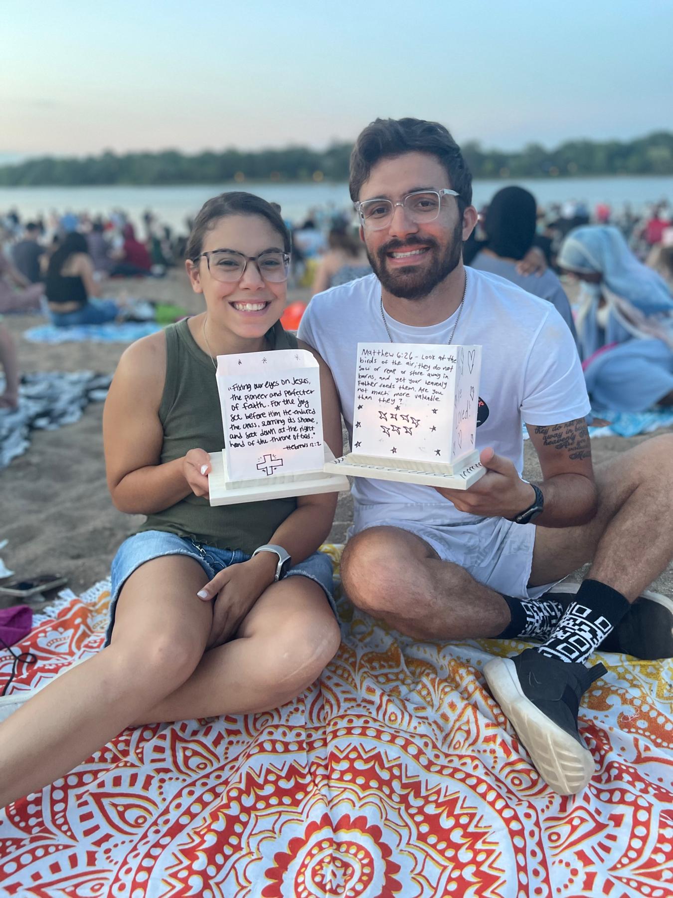 Stephanie and Ryan at a Latern Festival at Lake Phalen with laterns they designed themselves.