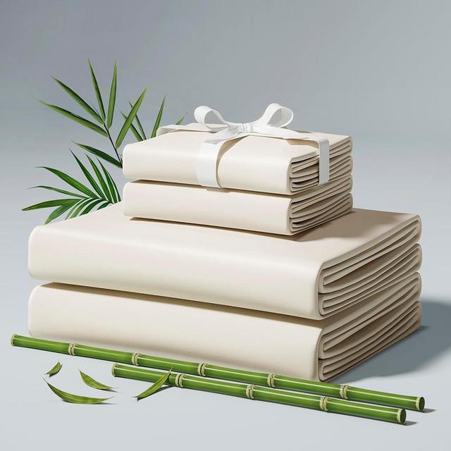 weigelia King Size Sheets Set 100% Viscose Derived from Bamboo - 4 Pieces Cooling Bed Sheets with Deep Pocket up to 16" - Soft Luxury Sheet & Pillowcase Sets, Beige