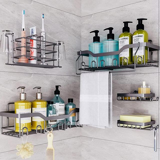 Shower Caddy, Bathroom Shower Organizer, Shower Shelves, Adhesive Shower Shelves, Large Shower Shelf for Inside Shower Rack No Drilling Rustproof Shower Shelf for Inside Shower, Black.[6 Pack]