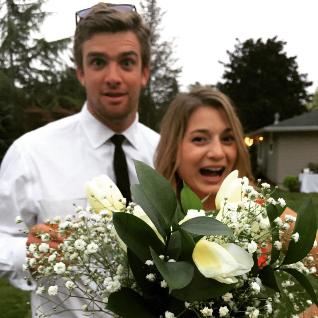 The look you get when your lady just caught the bouquet at your best friend's wedding.