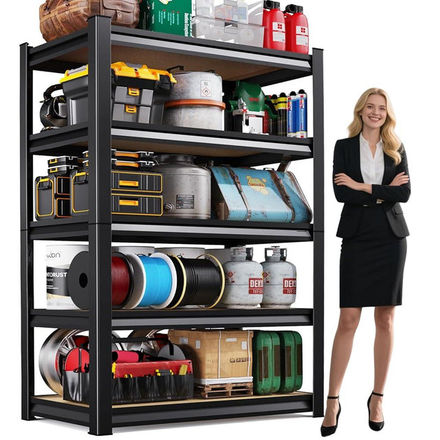72''H Garage Shelving Heavy Duty 5-Tier Adjustable Storage Shelves Unit,3000 LBS Metal Utility Rack Shelf for Industries, Warehouses, Basement,Black (72'H x 45.6''W x 20''D)